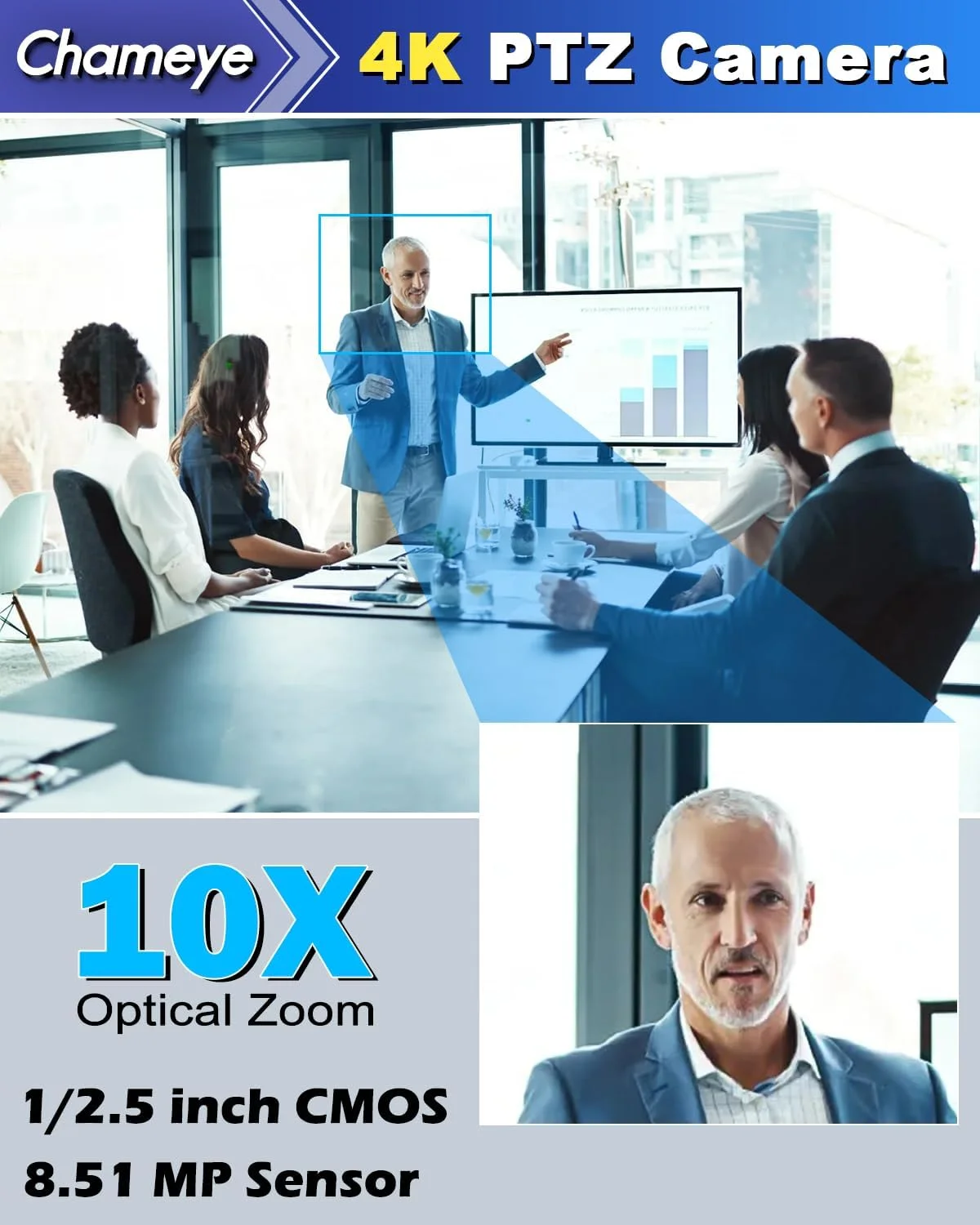 دوربین 4K PTZ Chameye با ردیابی خودکار هوش مصنوعی و زوم اپتیکال 10 برابر، دوربین کنفرانس 4K با HDMI، LAN (PoE)، USB 3.0 Plug and Play، برای کنفرانس ویدیویی، YouTube OBS vMix پخش زنده، C410 دوربین 4K PTZ Chameye با ردیابی خودکار هوش مصنوعی و زوم اپتیکال 10 برابر، دوربین کنفرانس 4K با HDMI، LAN (PoE)، USB 3.0 Plug and Play، برای کنفرانس ویدیویی، YouTube OBS vMix پخش زنده، C410