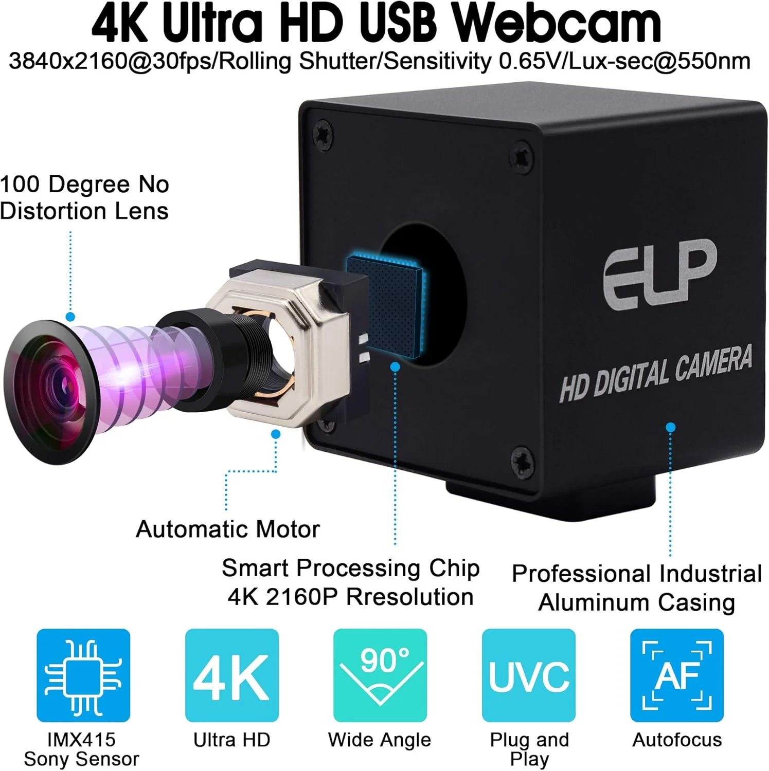 وب کم 4K با رزولوشن بالا ELP، دوربین USB با فوکوس خودکار Ultra HD با لنز بدون اعوجاج، سنسور IMX415، پشتیبانی از 3840x2160@ 30fps، دوربین های وب سازگار با UVC، پشتیبانی از اکثر سیستم عامل ها (USB4K02AF-KL100) وب کم 4K با رزولوشن بالا ELP، دوربین USB با فوکوس خودکار Ultra HD با لنز بدون اعوجاج، سنسور IMX415، پشتیبانی از 3840x2160@ 30fps، دوربین های وب سازگار با UVC، پشتیبانی از اکثر سیستم عامل ها (USB4K02AF-KL100)
