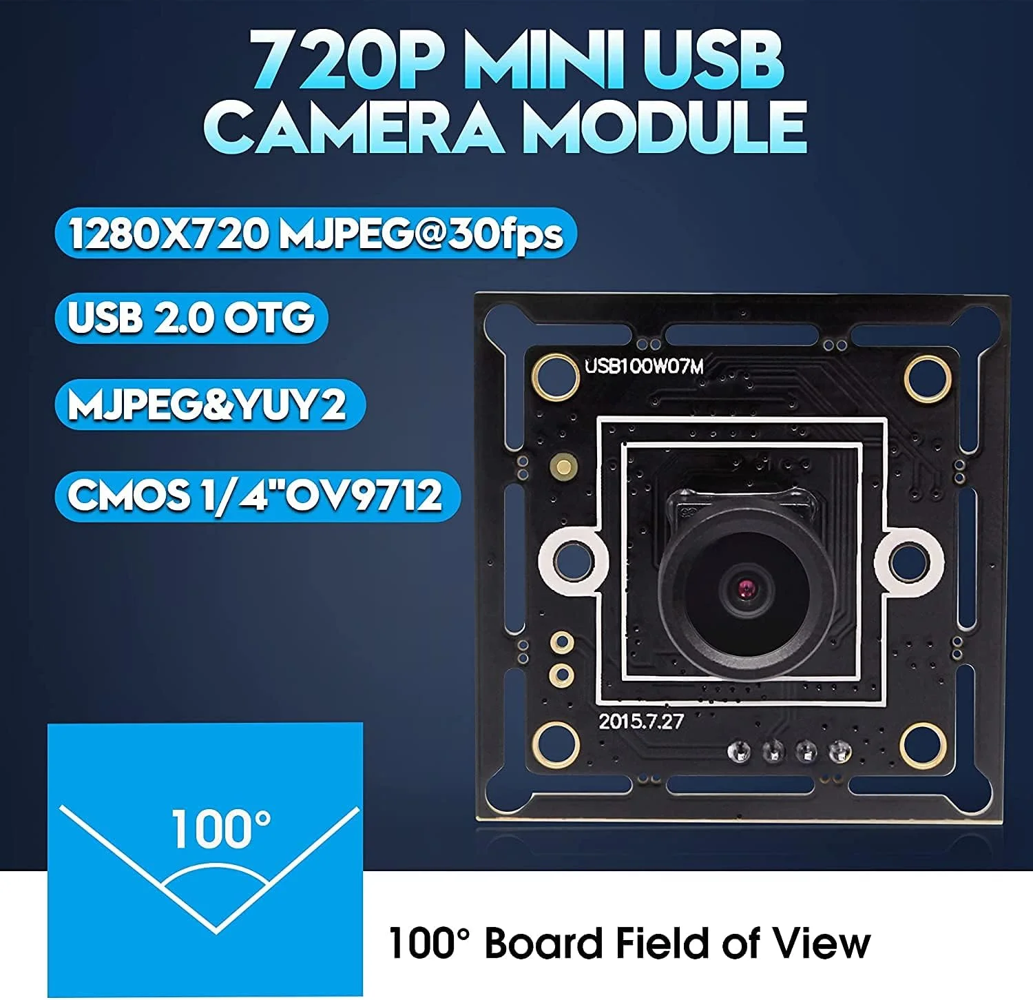 وب کم ELP HD USB 720p ماژول دوربین زاویه باز لینوکس/ویندوز با لنز 100 درجه M7