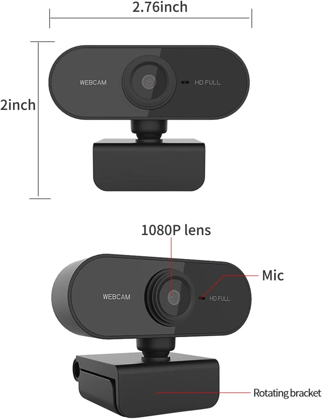 وب کم USB 1080P با میکروفون برای لپ تاپ و کامپیوتر، مناسب پخش زنده و تماس ویدیویی با قابلیت فوکوس خودکار و اتصال آسان