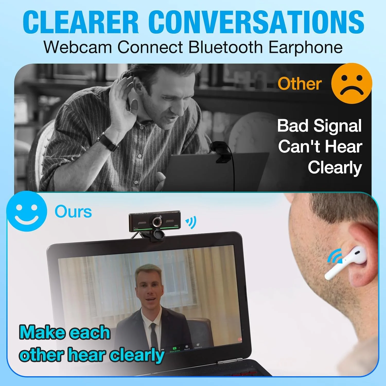 وبکم بیسیم بلوتوث Gsou 1080P، دوربین وب USB HD با میکروفون، پوشش حریم خصوصی، اتصال آسان، وبکم استریمینگ برای کلاس آنلاین، جلسات زوم، اسکایپ، فیستایم، تیمز، کامپیوتر، مک، لپتاپ، دسکتاپ وبکم بیسیم بلوتوث Gsou 1080P، دوربین وب USB HD با میکروفون، پوشش حریم خصوصی، اتصال آسان، وبکم استریمینگ برای کلاس آنلاین، جلسات زوم، اسکایپ، فیستایم، تیمز، کامپیوتر، مک، لپتاپ، دسکتاپ