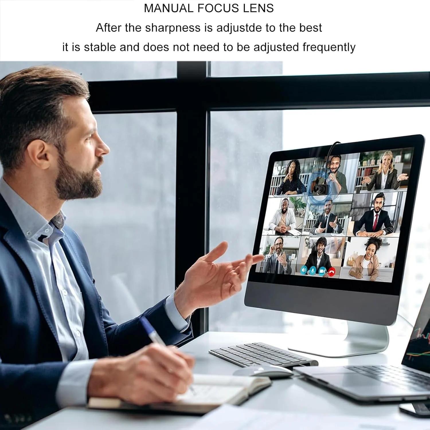 وب کم GOWENIC Center Cam HD 1080p، وب کم USB با میکروفون داخلی کاهش نویز برای جلسات زوم و تماس های ویدیویی کامپیوتر و لپ تاپ