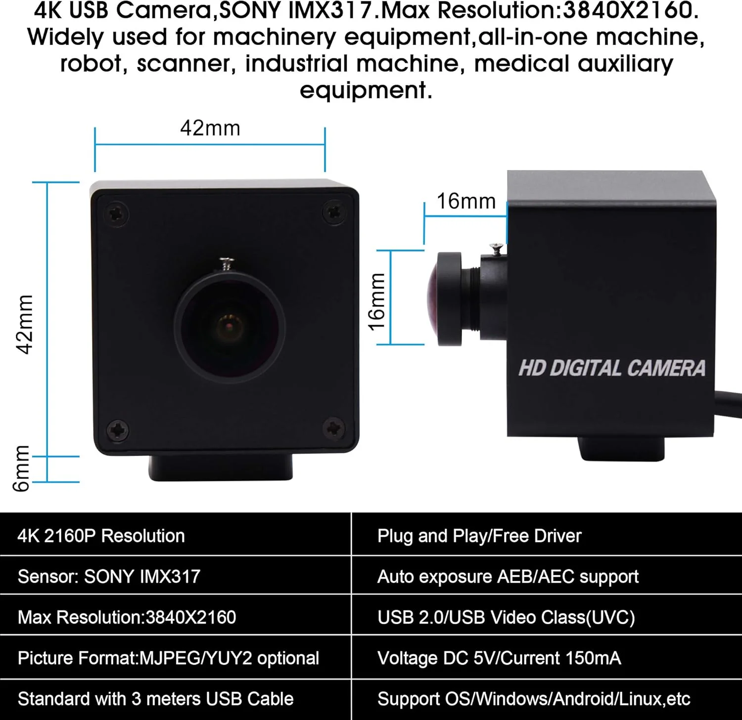 وب کم USB زاویه باز 4K IEights با بدنه فلزی، وب کم فیش آی صوتی و تصویری HD، دوربین پرسرعت کامپیوتر IMX317 USB با دوربین برای کامپیوتر، وب کم مینی UVC USB 2.0 برای لپ تاپ Jetson Nano Raspberry Pi وب کم USB زاویه باز 4K IEights با بدنه فلزی، وب کم فیش آی صوتی و تصویری HD، دوربین پرسرعت کامپیوتر IMX317 USB با دوربین برای کامپیوتر، وب کم مینی UVC USB 2.0 برای لپ تاپ Jetson Nano Raspberry Pi