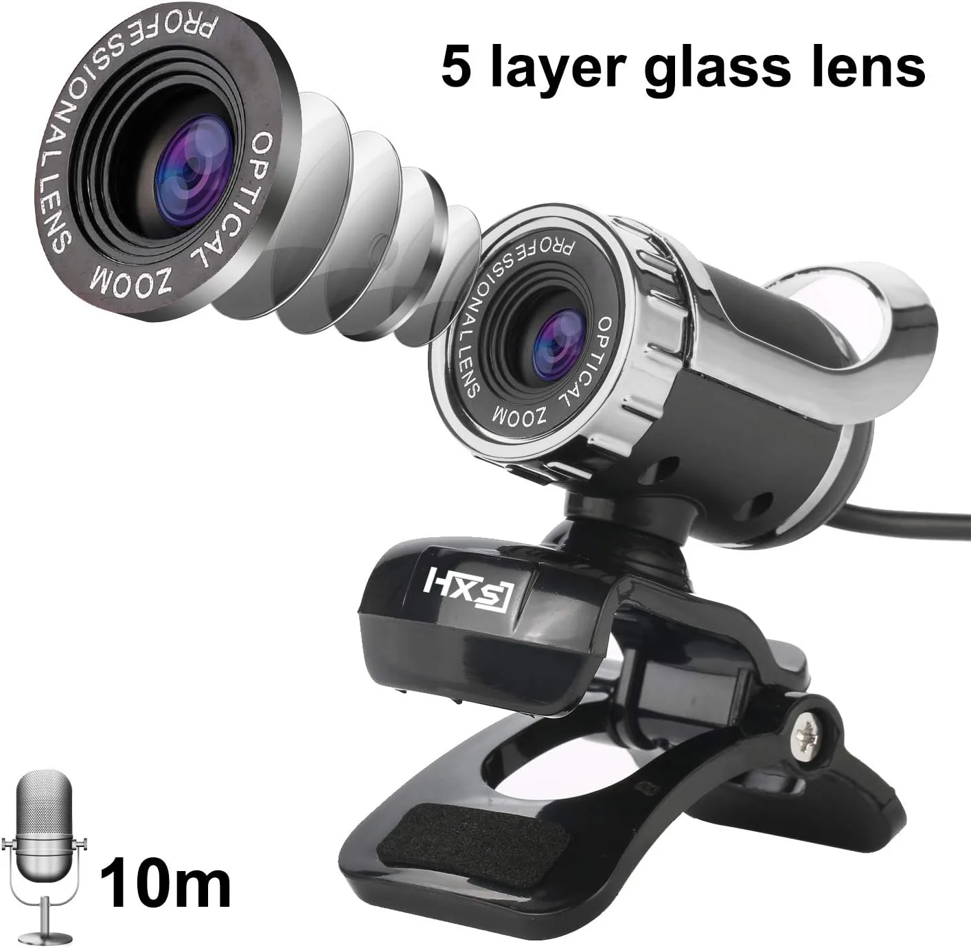 وب‌کم USB مدل HXSJ با کیفیت 480P HD و میکروفون داخلی، اتصال آسان و ضبط صدا برای کامپیوتر، لپ‌تاپ، مک، ویندوز XP / 7/8 / 10 و اندروید تی‌وی