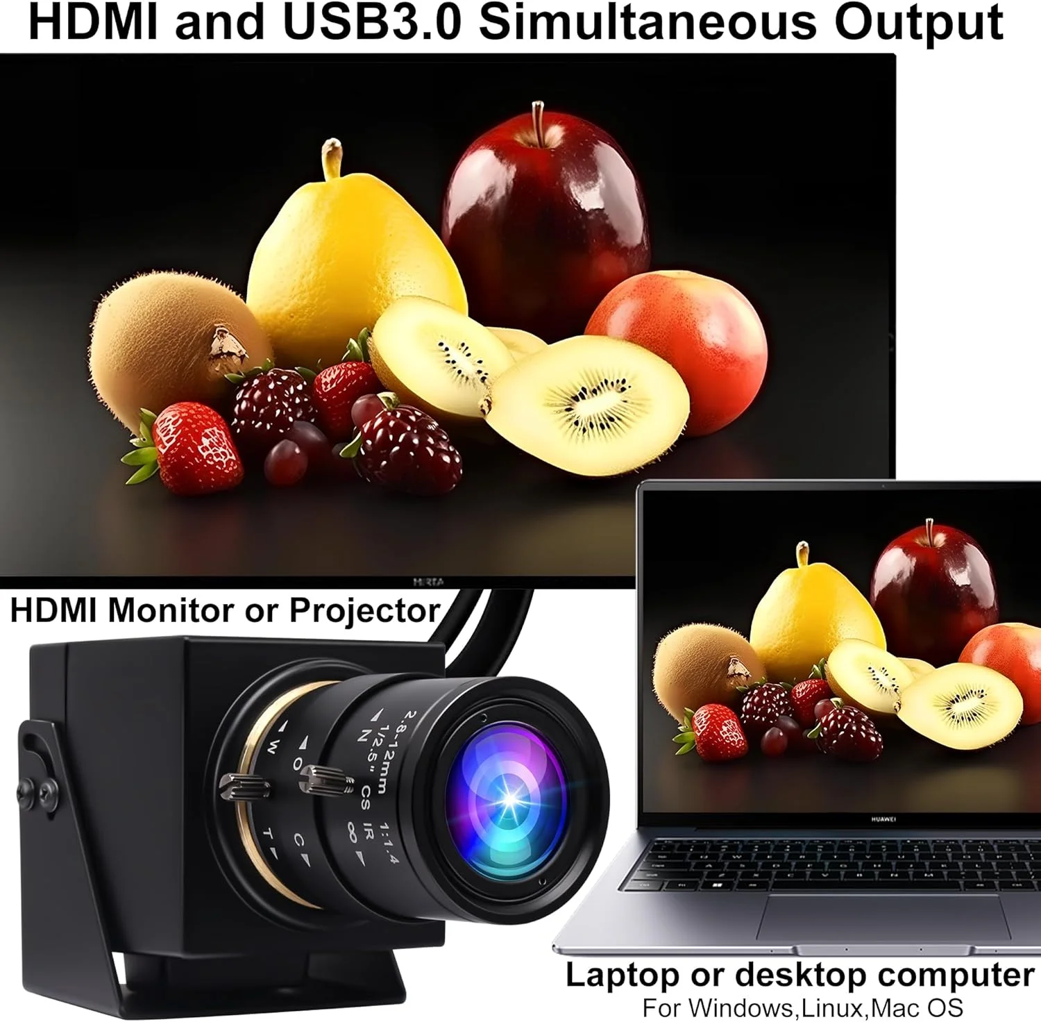 دوربین USB3.0 HDMI 4K با زوم 2.8-12 میلیمتری 60 فریم بر ثانیه برای کامپیوتر، دوربین کوچک Lightburn برای حکاکی لیزری H.264، دوربین صنعتی امنیتی USB تلسکوپی برای Raspberry Pi Jetson Nano دوربین USB3.0 HDMI 4K با زوم 2.8-12 میلیمتری 60 فریم بر ثانیه برای کامپیوتر، دوربین کوچک Lightburn برای حکاکی لیزری H.264، دوربین صنعتی امنیتی USB تلسکوپی برای Raspberry Pi Jetson Nano