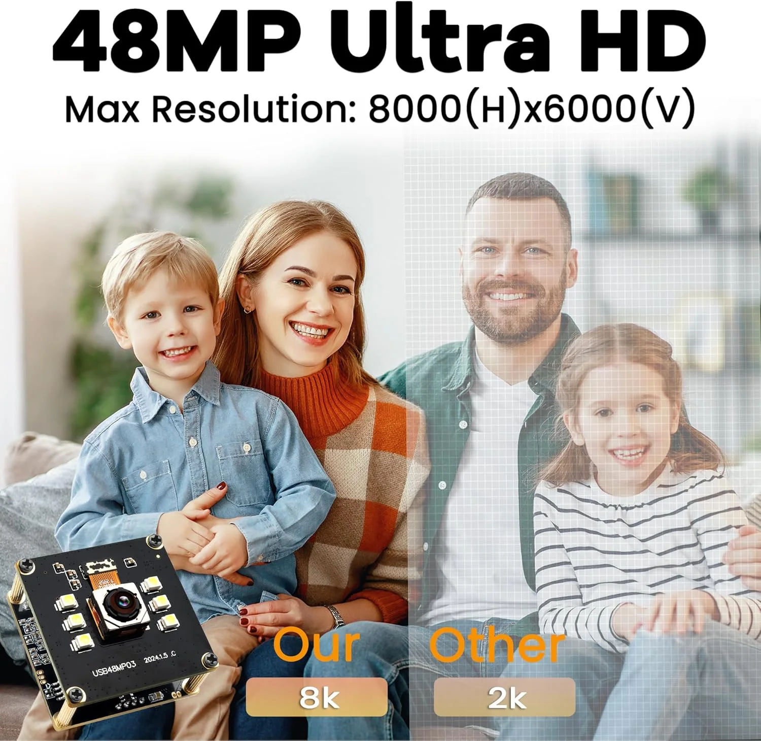 دوربین USB با کیفیت 48 مگاپیکسل و رزولوشن 8K، دارای فوکوس خودکار سریع، لنز بدون اعوجاج، 6 عدد LED سفید، مناسب برای کامپیوتر، اتصال آسان، مناسب برای بازرسی صنعتی و اسکن اسناد