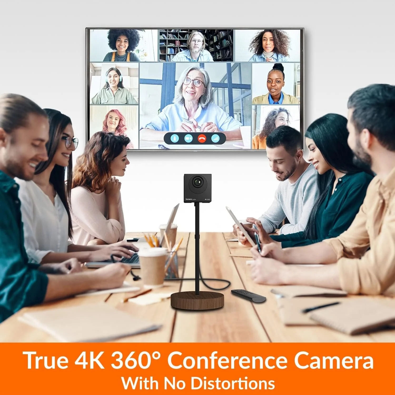 دوربین کنفرانس ویدیویی 360 درجه 4K Innex Cube با حالت های هوش مصنوعی متعدد، دو میکروفون همه جهته، کنترل از راه دور، وب کم Plug and Play برای کامپیوتر، زوم، Microsoft Teams، فضای باز، اتاق جلسه