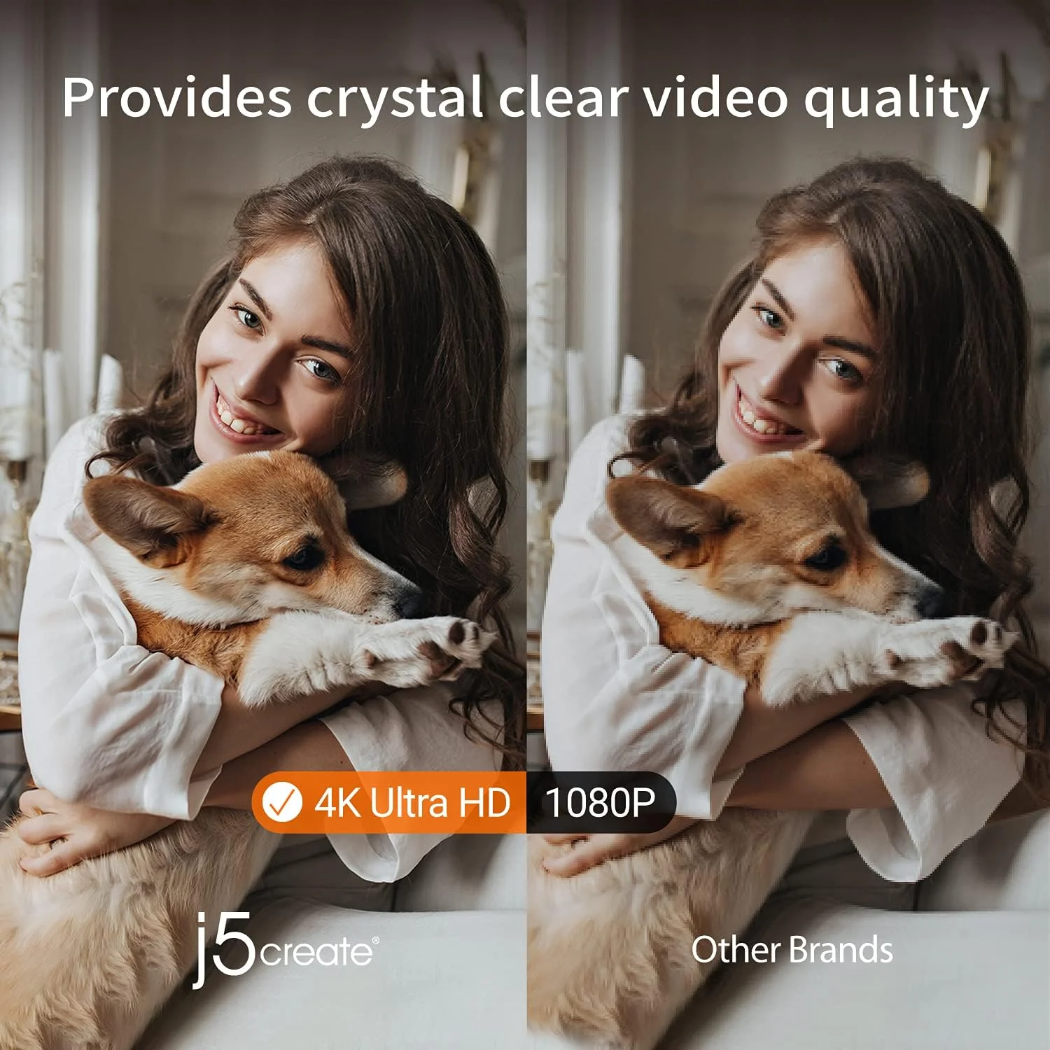 وب‌کم 4K Ultra HD جی 5 کریت سازگار با macOS، Windows و Chrome OS، دارای میکروفون دوگانه با پوشش حریم خصوصی و اتصال USB چندگانه - مشکی (JVU430)
