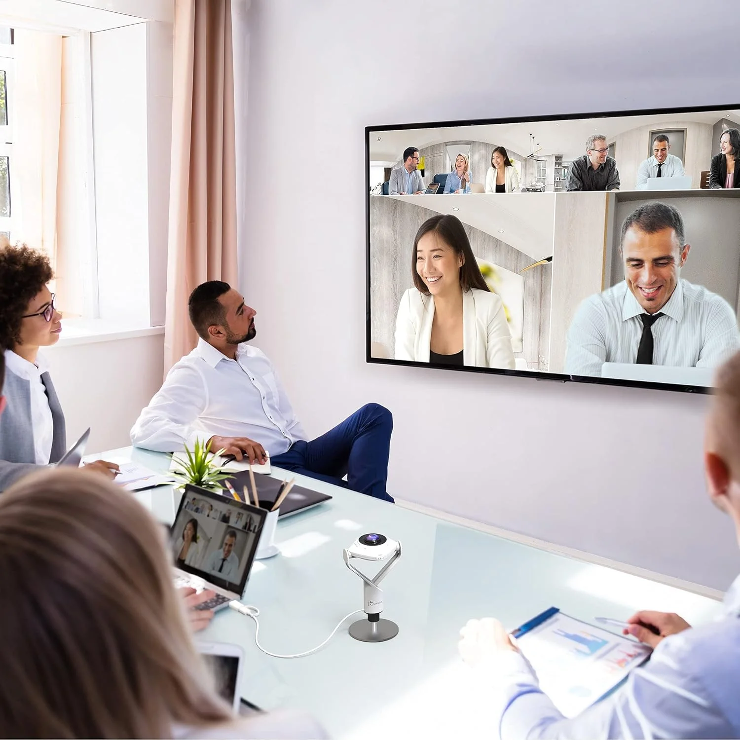 وب‌کم ۳۶۰ درجه جلسه j5create - دوربین کنفرانس ویدیویی 1080P HD با میکروفون با کیفیت بالا، USB-C | برای کنفرانس ویدیویی، کلاس‌های آنلاین و همکاری