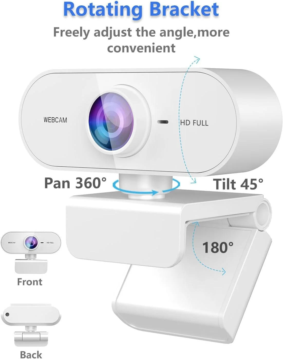وب کم 1080P HD، وب کم با میکروفون، حذف نویز، لنز واید، تصحیح نور خودکار، وب کم USB با قابلیت اتصال آسان برای لپ تاپ، دسکتاپ، کامپیوتر، مک، زوم، اسکایپ، استریمینگ، سفید