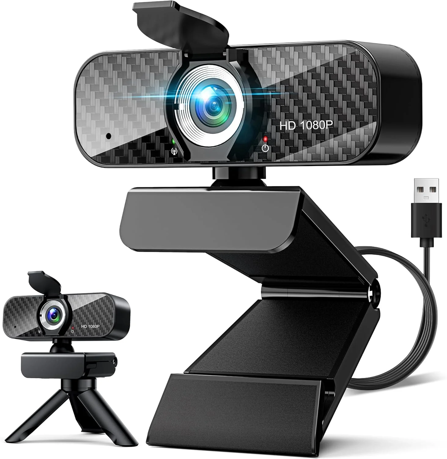 وب کم فول اچ دی 1080P با میکروفون داخلی و سه پایه چرخشی، صفحه فیبر کربنی و پوشش حریم خصوصی، تصحیح نور خودکار، FOV قابل تنظیم، Plug&Play برای Zoom/Skype/Facetime/YouTube، لپ تاپ/کامپیوتر وب کم فول اچ دی 1080P با میکروفون داخلی و سه پایه چرخشی، صفحه فیبر کربنی و پوشش حریم خصوصی، تصحیح نور خودکار، FOV قابل تنظیم، Plug&Play برای Zoom/Skype/Facetime/YouTube، لپ تاپ/کامپیوتر