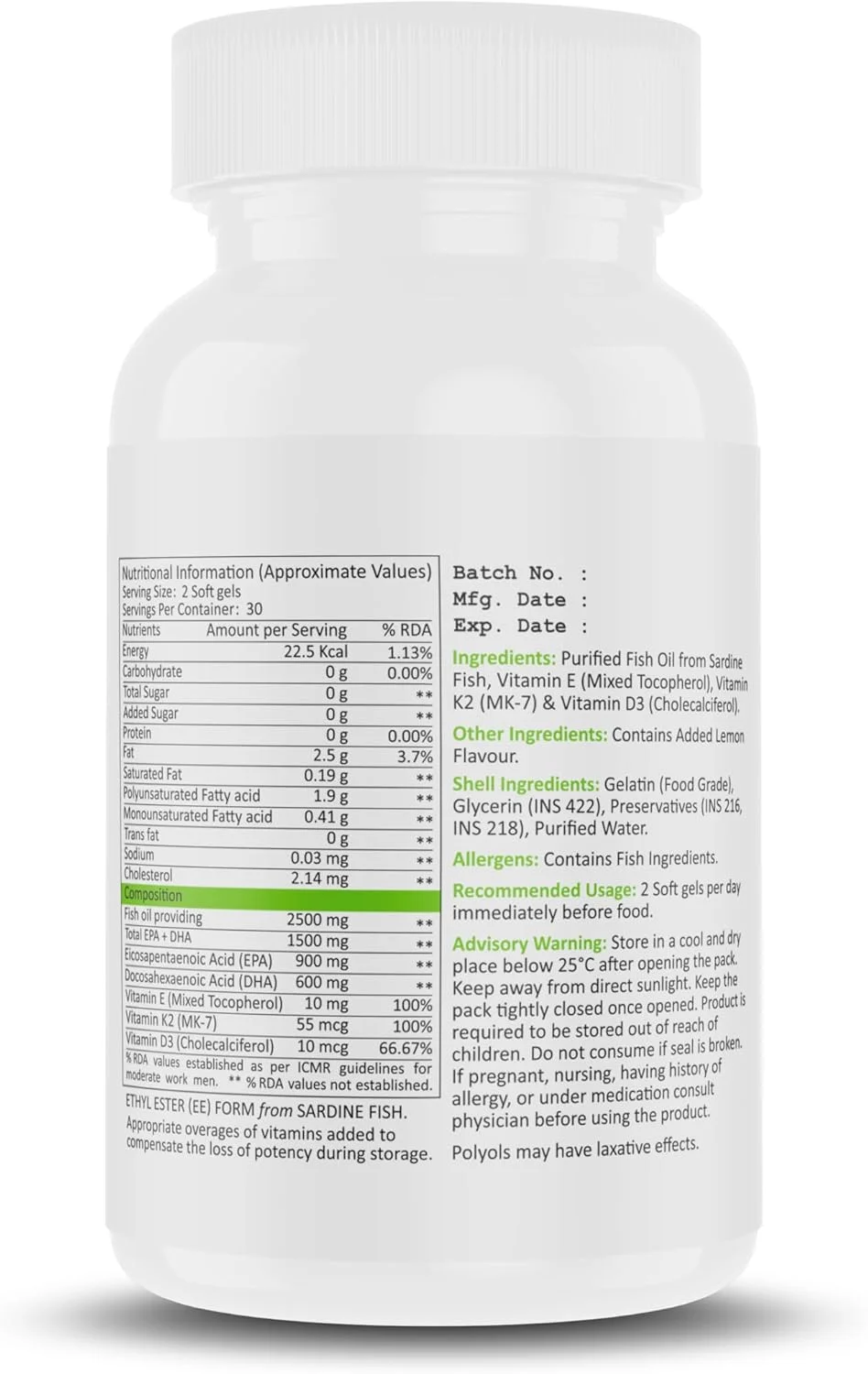 روغن ماهی امگا 3 با قدرت سه گانه 2500 میلی گرم برای آقایان و بانوان - تقطیر مولکولی (1500 میلی گرم EPA/DHA) (60 سافت ژل)