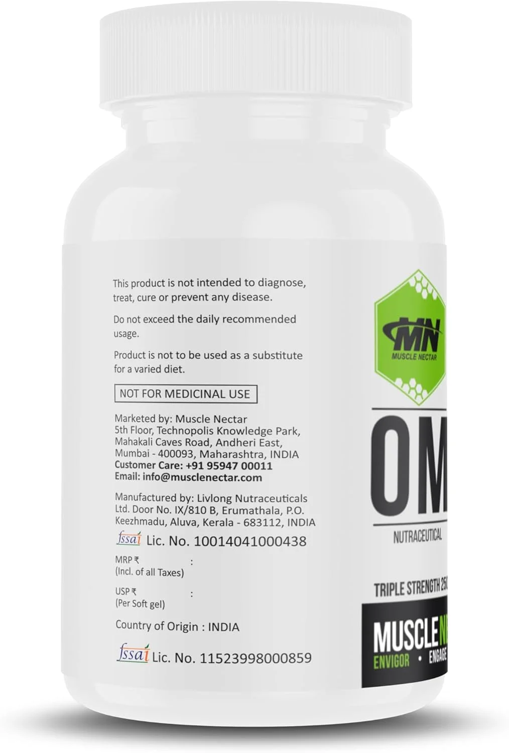 روغن ماهی امگا 3 Muscle Nectar (MN) با قدرت سه برابر 2500 میلی گرم برای آقایان و بانوان - تقطیر مولکولی (1500 میلی گرم EPA/DHA) (120 سافت ژل)