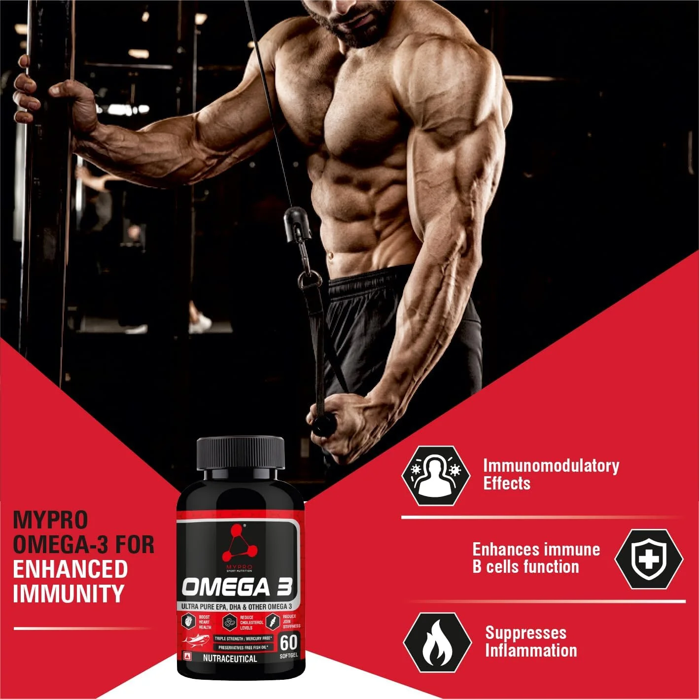 روغن ماهی امگا 3 مایپرو اسپورت نوتریشن، EPA و DHA خالص برای تقویت سلامت قلب | کاهش سطح کلسترول | کاهش سفتی مفاصل، روغن ماهی بدون جیوه برای آقایان و بانوان، 60 سافت ژل