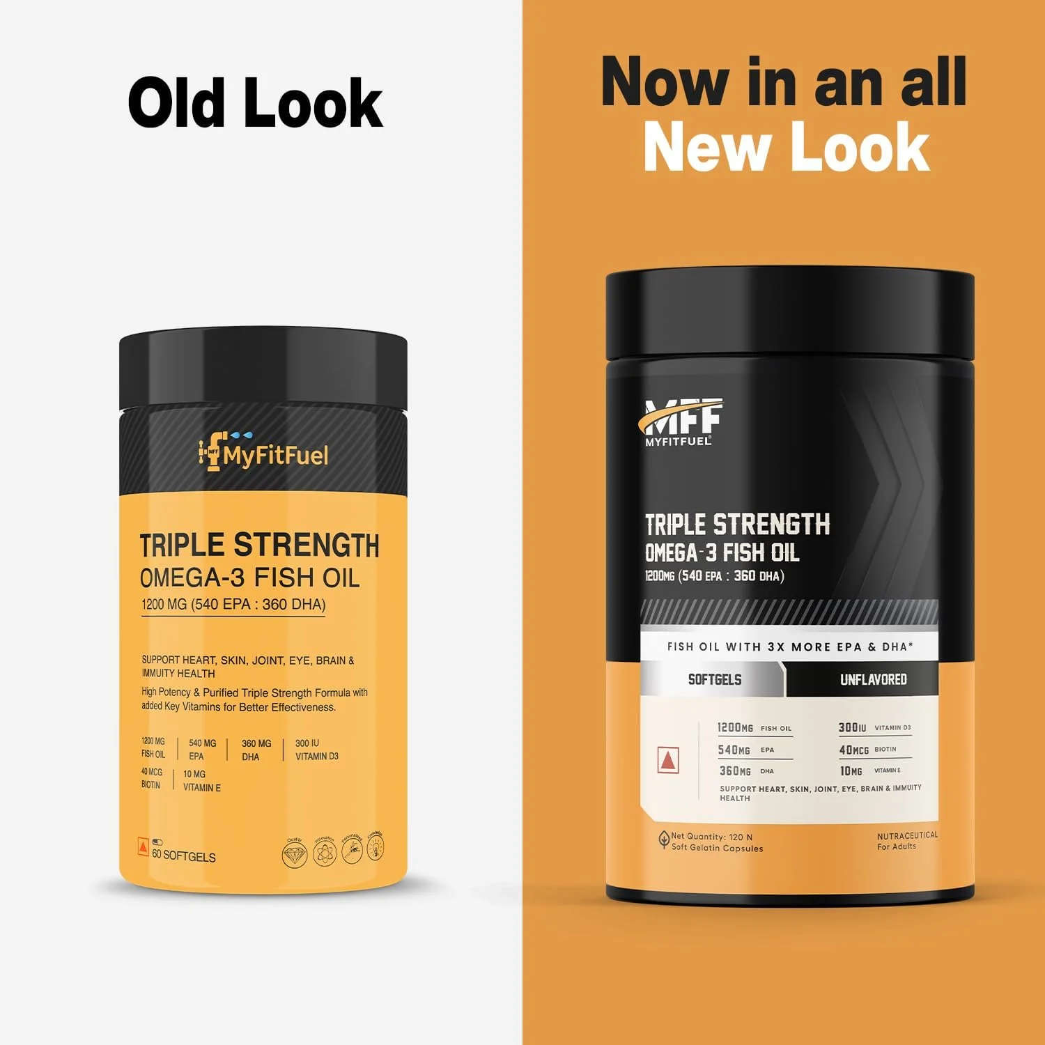 روغن ماهی امگا 3 با ویتامین ها، 1200 میلی گرم (540 EPA و 360 DHA) در هر سافت ژل | 2400 میلی گرم امگا (1080 EPA، 720 DHA) در هر 2 سافت ژل | 3 برابر امگا برای آقایان و بانوان، بدون بوی ماهی، 120 سافت ژل