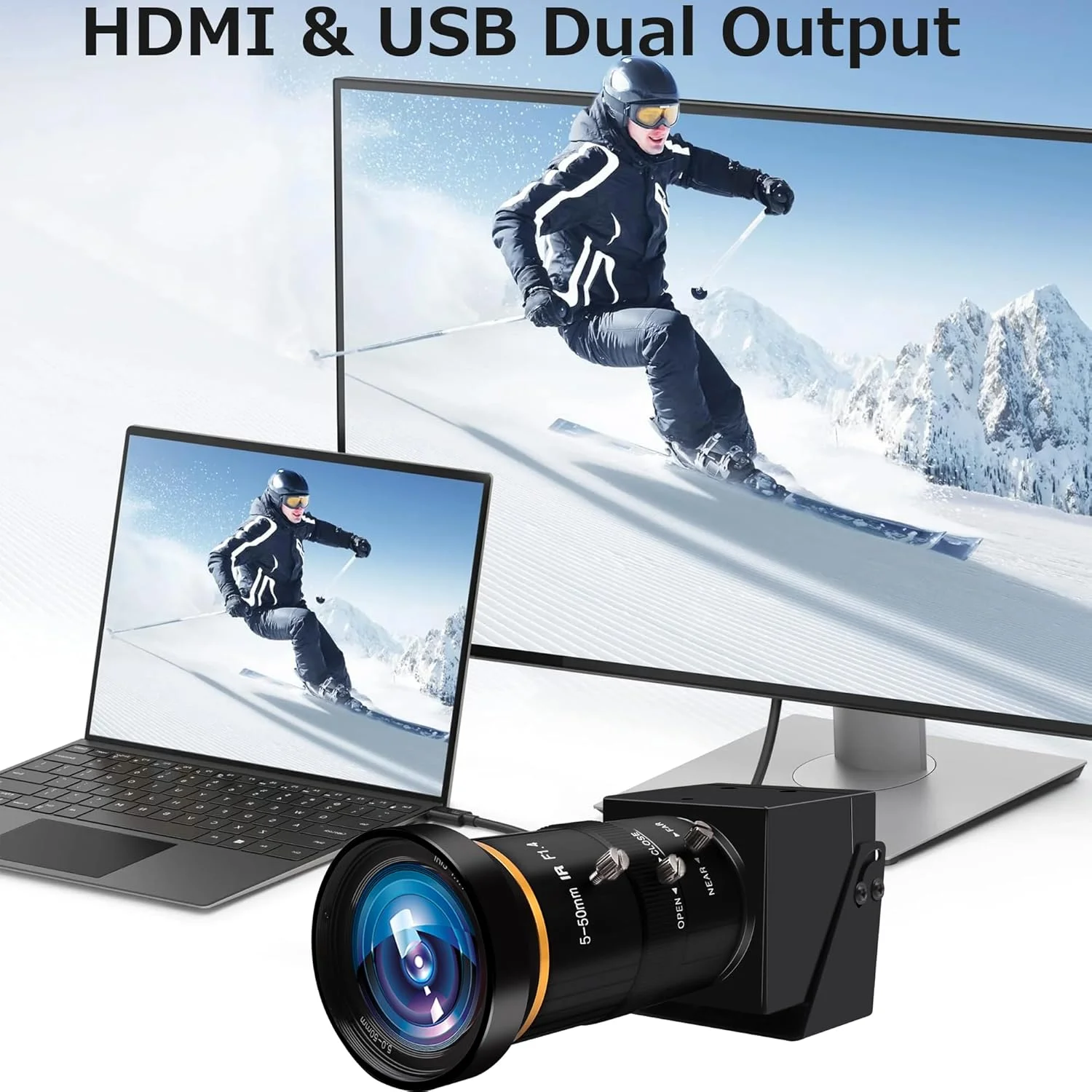 وب کم MMlove HDMI USB Camera 4K UHD 30FPS با زوم اپتیکال 10 برابر، خروجی دوگانه USB/HDMI، زوم دستی 5-50 میلی متری، H.264، زوم دیجیتال 2 برابری، وب کم استریمینگ برای کنفرانس/کلاس ها، Raspberry Pi