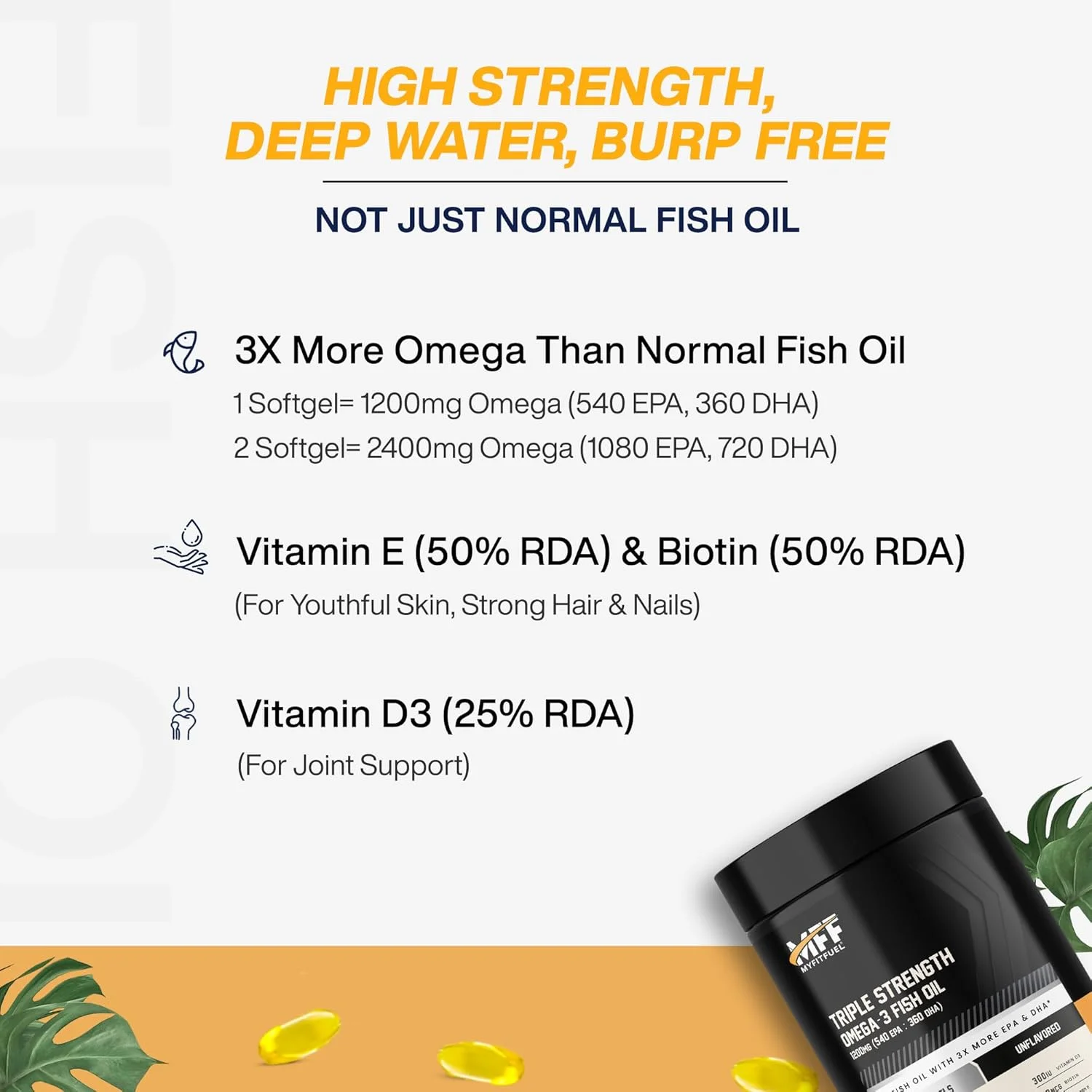 روغن ماهی امگا 3 با ویتامین ها، 1200 میلی گرم (540 EPA و 360 DHA) در هر سافت ژل | 2400 میلی گرم امگا (1080 EPA، 720 DHA) در هر 2 سافت ژل | 3 برابر امگا برای آقایان و بانوان، بدون بوی ماهی، 120 سافت ژل