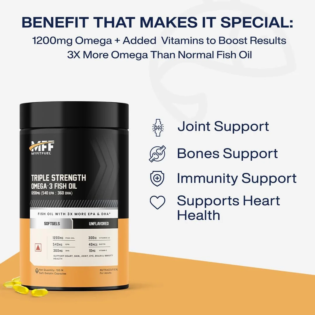 روغن ماهی امگا 3 با ویتامین ها، 1200 میلی گرم (540 EPA و 360 DHA) در هر سافت ژل | 2400 میلی گرم امگا (1080 EPA، 720 DHA) در هر 2 سافت ژل | 3 برابر امگا برای آقایان و بانوان، بدون بوی ماهی، 120 سافت ژل
