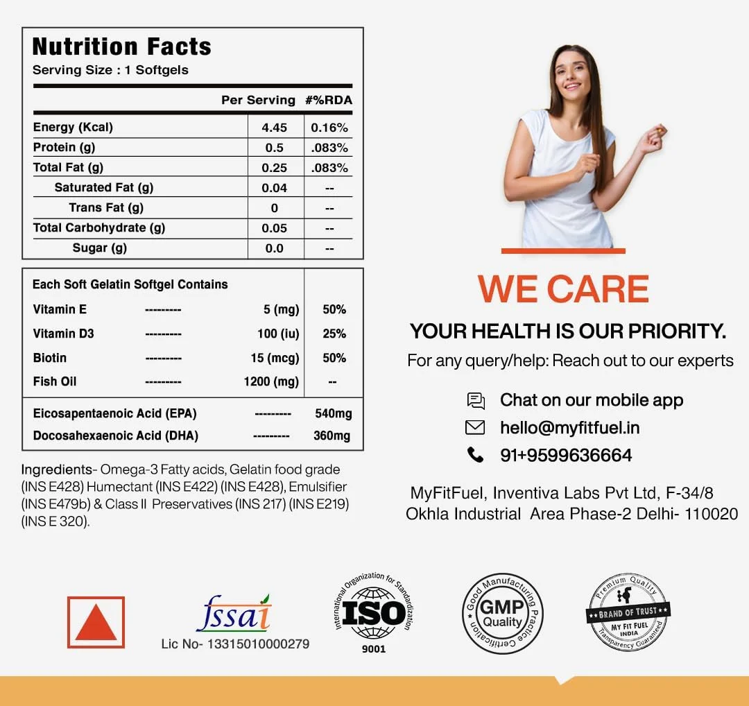 روغن ماهی امگا 3 با ویتامین ها، 1200 میلی گرم (540 EPA و 360 DHA) در هر سافت ژل | 2400 میلی گرم امگا (1080 EPA، 720 DHA) در هر 2 سافت ژل | 3 برابر امگا برای آقایان و بانوان، بدون بوی ماهی، 120 سافت ژل