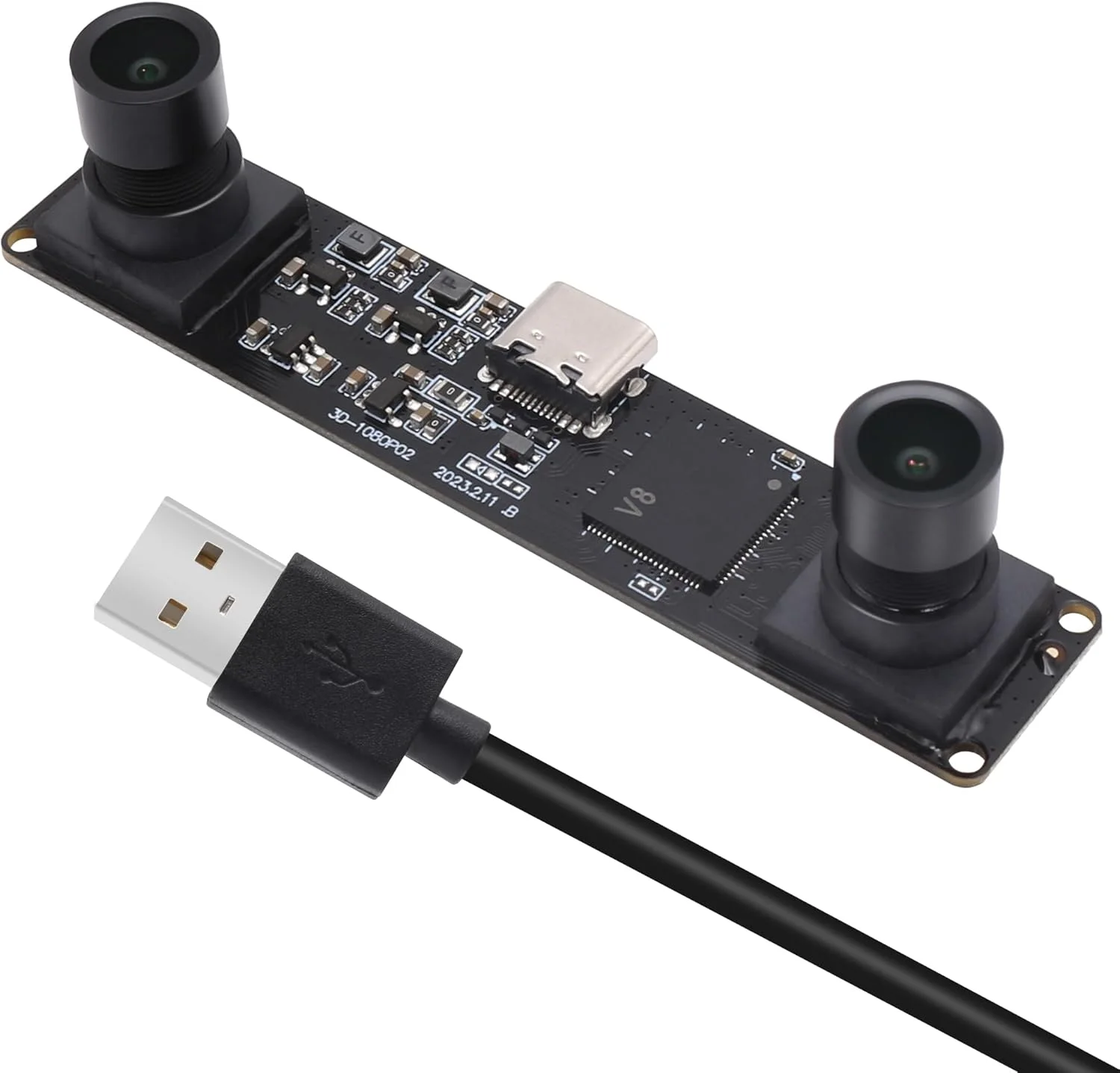 ماژول دوربین استریو USB با دو لنز همزمان 1080P 60FPS، وب‌کم سه بعدی 4 مگاپیکسلی با زاویه دید عریض 117 درجه، دوربین Lightburn USB2.0 Plug & Play برای تشخیص چهره واقعیت مجازی، استریمینگ، PC/لپ‌تاپ/Raspberry Pi