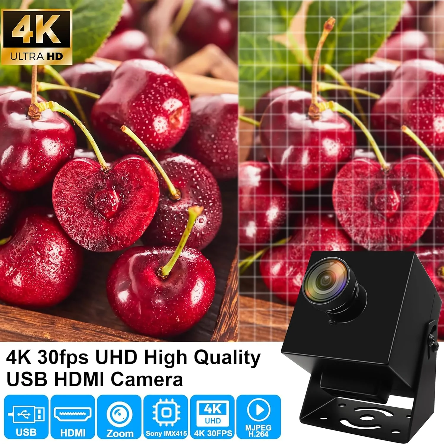 وب کم دوربین USB HDMI با کیفیت 4K و 30 فریم بر ثانیه، خروجی دوگانه USB/HDMI، لنز چشم ماهی زاویه باز 170 درجه، زوم دیجیتال 2X، دوربین استریمینگ PC، اتصال و استفاده آسان برای Raspberry Pi، یوتیوب، فیسبوک و آموزش آنلاین