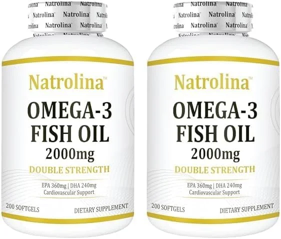 روغن ماهی امگا 3 ناترولینا 2000 میلی گرم، 360 EPA، 240 DHA با قدرت دو برابر، 200 سافت ژل | پشتیبانی از سلامت قلب و عروق، قلب، چشم و مغز | مکمل اسید چرب امگا 3 برای مردان و زنان (تامین 100 روزه)