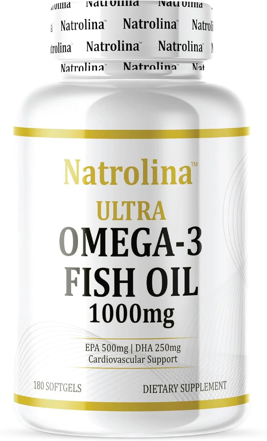 ناترولینا امگا 3 روغن ماهی 1000 میلی گرم - 180 سافت ژل 500 EPA 250 DHA | تقویت سلامت قلب و عروق، پشتیبانی از تحرک مفاصل و عملکرد مغز | مکمل های اسید چرب امگا 3 | غیر GMO، بدون گلوتن