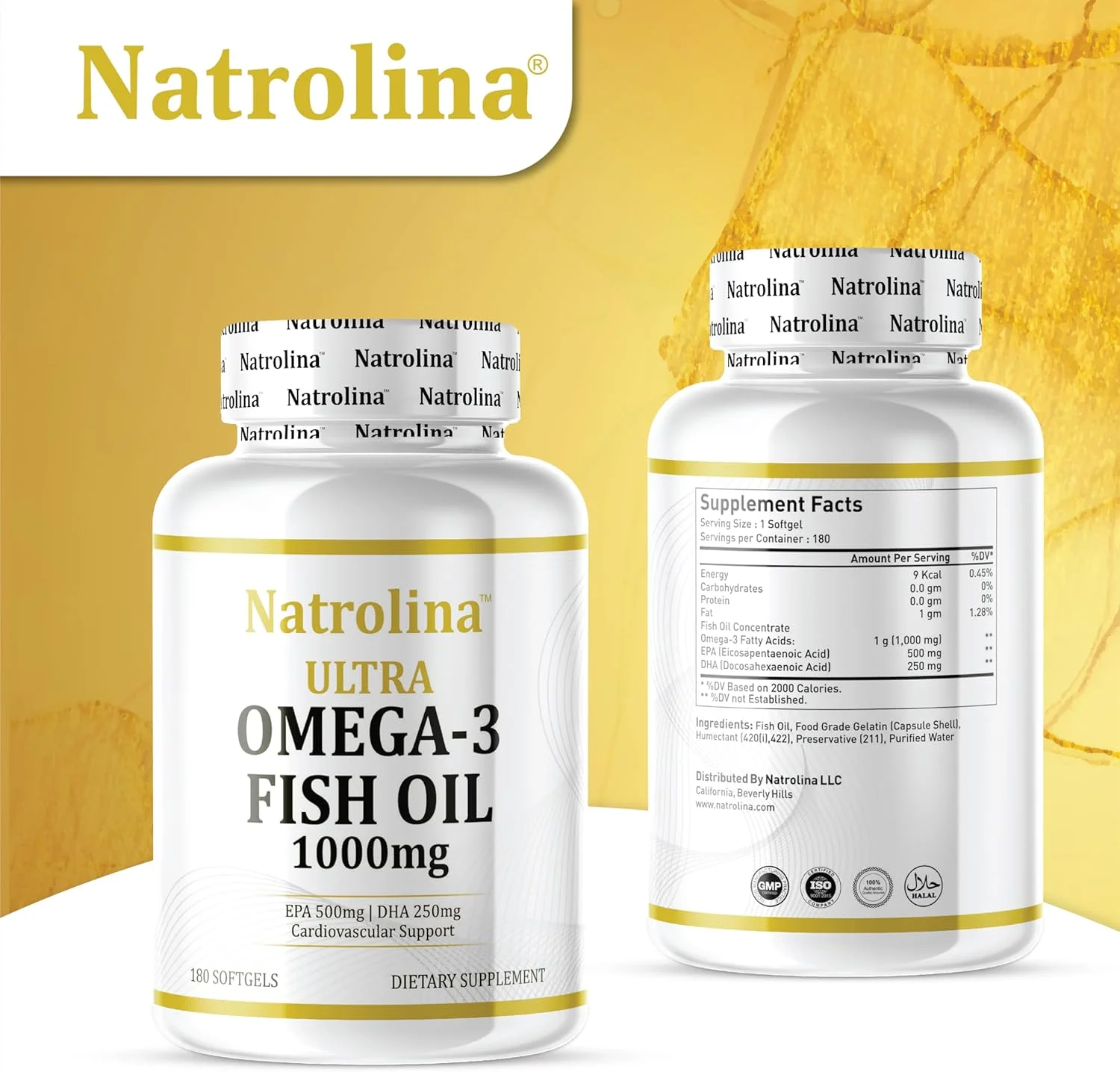ناترولینا امگا 3 روغن ماهی 1000 میلی گرم - 180 سافت ژل 500 EPA 250 DHA | تقویت سلامت قلب و عروق، پشتیبانی از تحرک مفاصل و عملکرد مغز | مکمل های اسید چرب امگا 3 | غیر GMO، بدون گلوتن ناترولینا امگا 3 روغن ماهی 1000 میلی گرم - 180 سافت ژل 500 EPA 250 DHA | تقویت سلامت قلب و عروق، پشتیبانی از تحرک مفاصل و عملکرد مغز | مکمل های اسید چرب امگا 3 | غیر GMO، بدون گلوتن