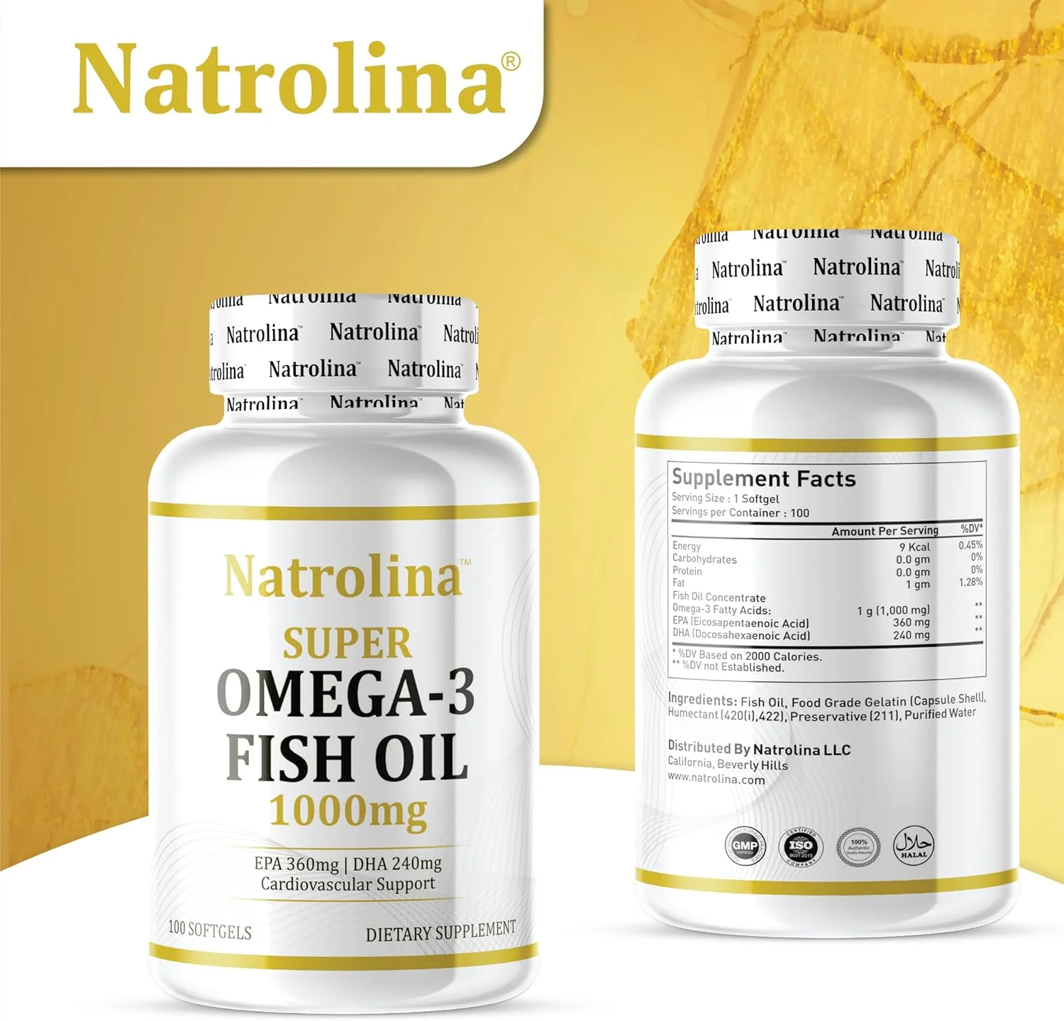 روغن ماهی امگا 3 ناترولینا 2000 میلی گرم، 360 EPA، 240 DHA با قدرت دو برابر، 200 سافت ژل | پشتیبانی از سلامت قلب و عروق، قلب، چشم و مغز | مکمل اسید چرب امگا 3 برای مردان و زنان (تامین 100 روزه)
