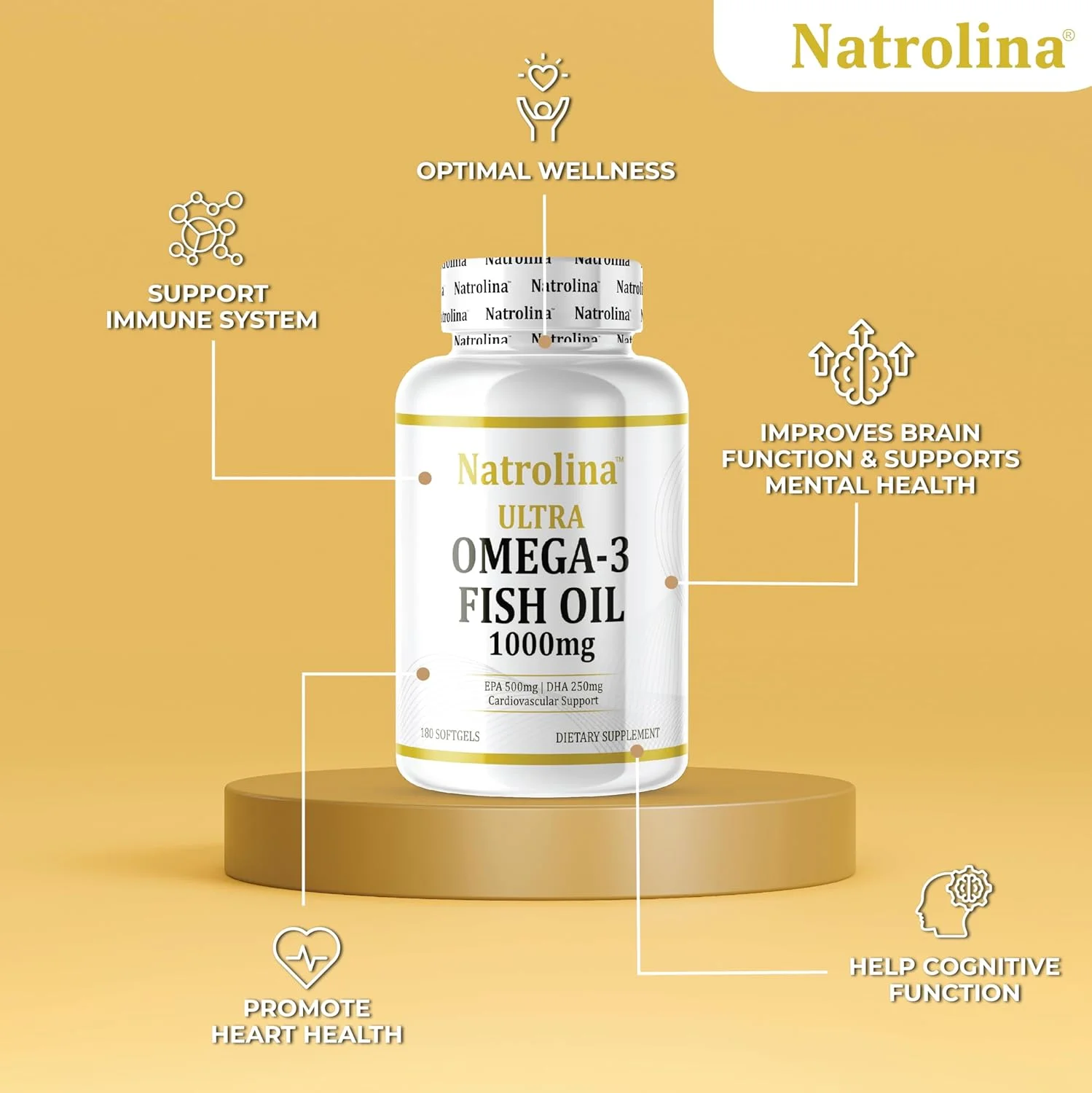 ناترولینا امگا 3 روغن ماهی 1000 میلی گرم - 180 سافت ژل 500 EPA 250 DHA | تقویت سلامت قلب و عروق، پشتیبانی از تحرک مفاصل و عملکرد مغز | مکمل های اسید چرب امگا 3 | غیر GMO، بدون گلوتن ناترولینا امگا 3 روغن ماهی 1000 میلی گرم - 180 سافت ژل 500 EPA 250 DHA | تقویت سلامت قلب و عروق، پشتیبانی از تحرک مفاصل و عملکرد مغز | مکمل های اسید چرب امگا 3 | غیر GMO، بدون گلوتن