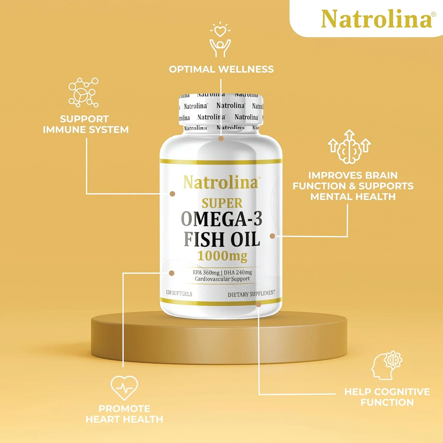 روغن ماهی امگا 3 ناترولینا 2000 میلی گرم، 360 EPA، 240 DHA با قدرت دو برابر، 200 سافت ژل | پشتیبانی از سلامت قلب و عروق، قلب، چشم و مغز | مکمل اسید چرب امگا 3 برای مردان و زنان (تامین 100 روزه)