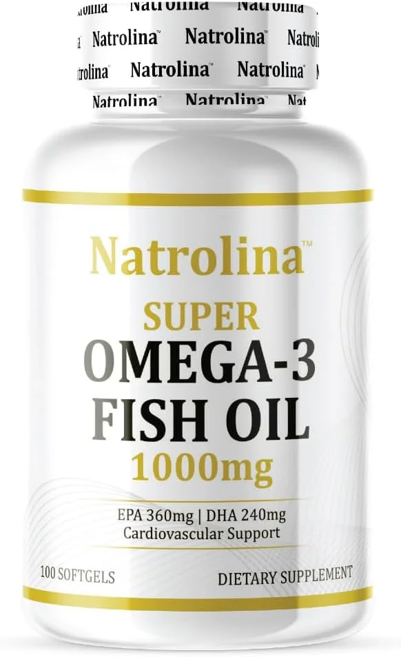 ناترولینا سوپر امگا 3 روغن ماهی 1000 میلی گرم - تقطیر مولکولی 100 سافت ژل | 360 EPA و 240 DHA، تقویت سلامت قلب و عروق، انعطاف پذیری مفاصل، درخشندگی پوست، عملکرد چشم و پشتیبانی از مغز | غیر GMO