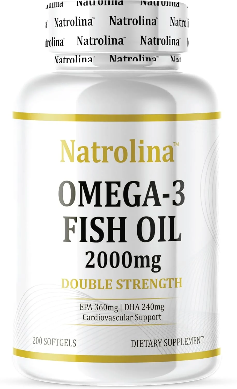 ناترولینا امگا 3 روغن ماهی 2000 میلی گرم 360 EPA 240 DHA با قدرت دو برابر 200 سافت ژل | پشتیبانی از سلامت قلب و عروق، قلب، چشم و مغز | مکمل اسید چرب امگا 3 برای مردان و زنان (تامین 100 روزه)