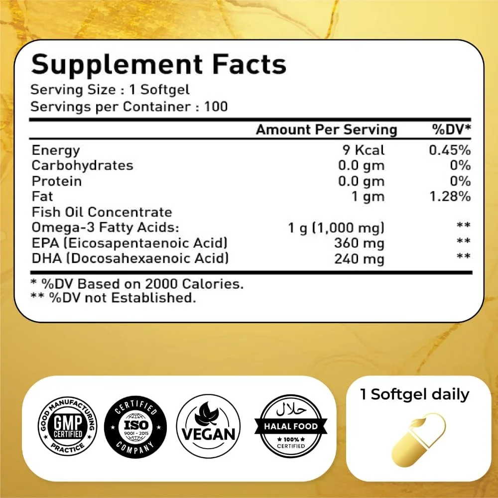 ناترولینا سوپر امگا 3 روغن ماهی 1000 میلی گرم - تقطیر مولکولی 100 سافت ژل | 360 EPA و 240 DHA، تقویت سلامت قلب و عروق، انعطاف پذیری مفاصل، درخشندگی پوست، عملکرد چشم و پشتیبانی از مغز | غیر GMO