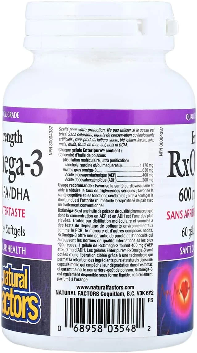 نچرال فاکتورز Rx امگا 3، 600 میلی گرم، 60 سافت ژل، 90 گرم