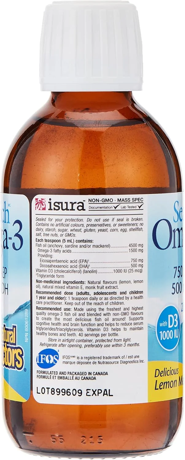 نچرال فاکتورز امگا 3 750 میلی گرم EPA 500 میلی گرم DHA ویتامین D3 سیاریچ LMN، 6.76 FZ