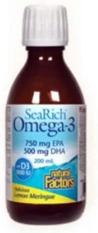 نچرال فاکتورز امگا 3 750 میلی گرم EPA 500 میلی گرم DHA ویتامین D3 سیاریچ LMN، 6.76 FZ
