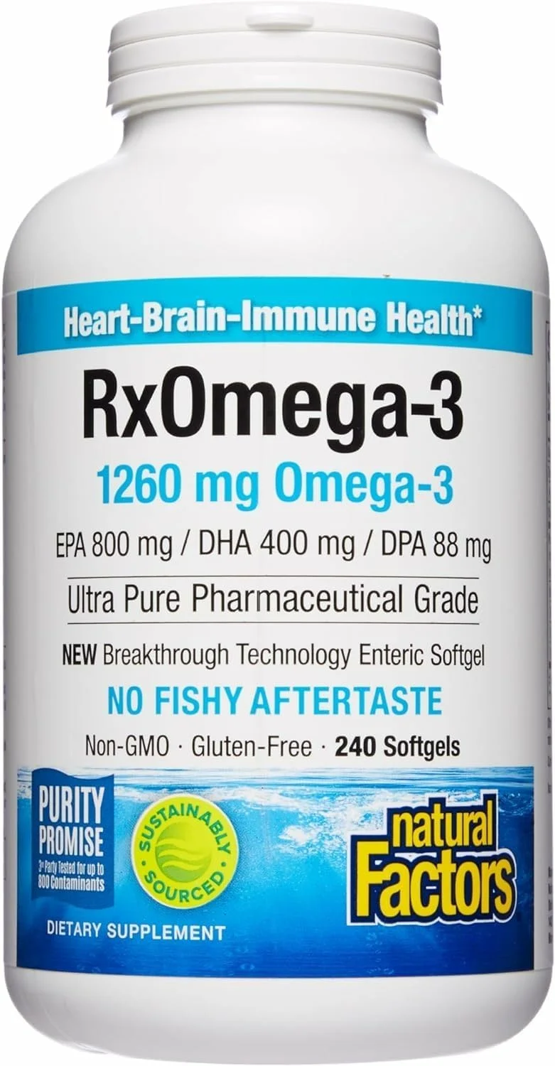 RxOmega-3 فاکتورهای طبیعی، پشتیبانی طبیعی برای سلامت قلب با DHA و EPA، مکمل غذایی روزانه، 120 سافت ژل