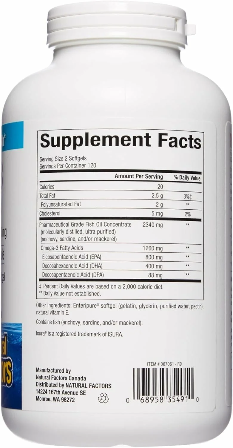 RxOmega-3 فاکتورهای طبیعی، پشتیبانی طبیعی برای سلامت قلب با DHA و EPA، مکمل غذایی روزانه، 120 سافت ژل