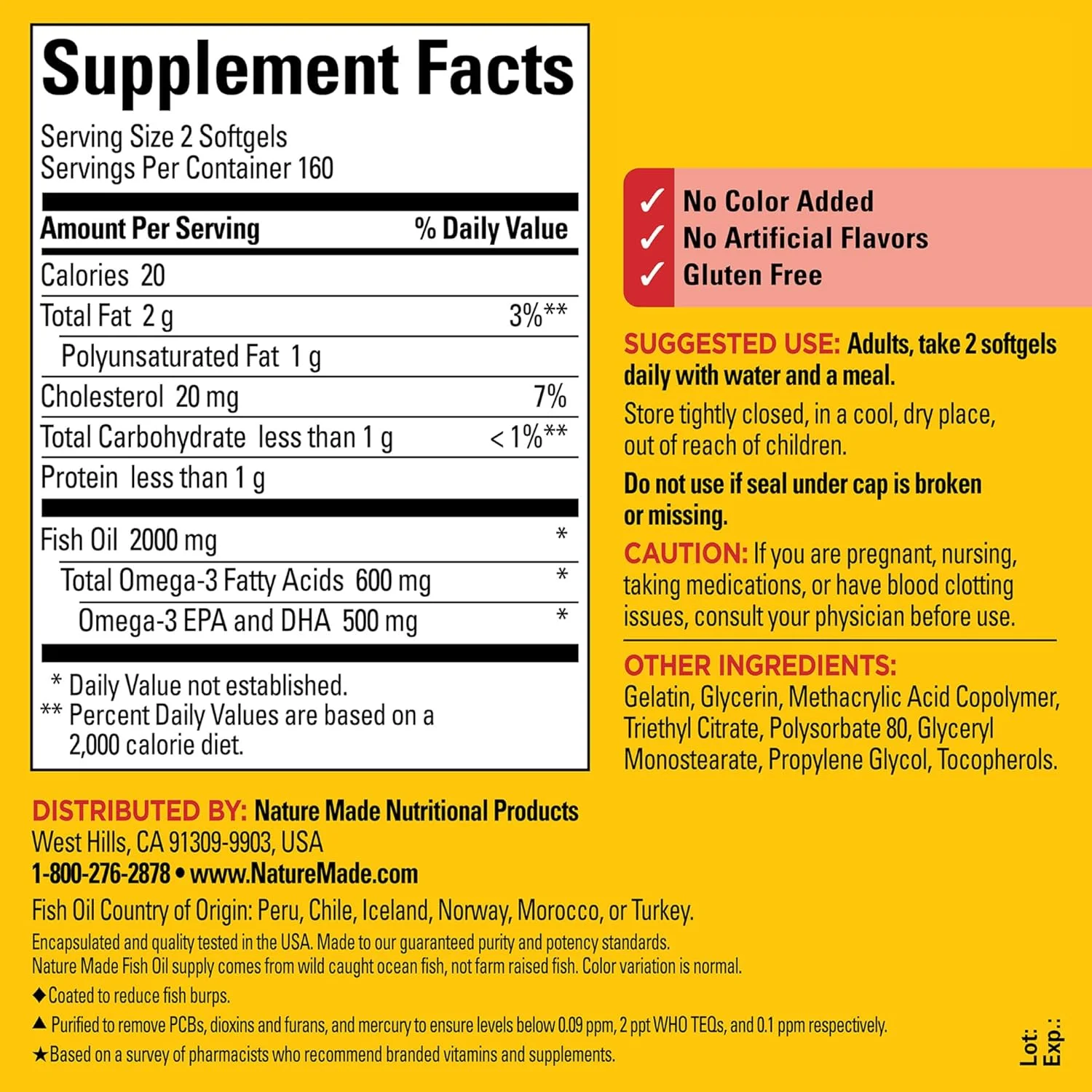 روغن ماهی بدون طعم Nature Made، 1000 میلی گرم، 320 سافت ژل، مکمل امگا 3 روغن ماهی برای سلامت قلب