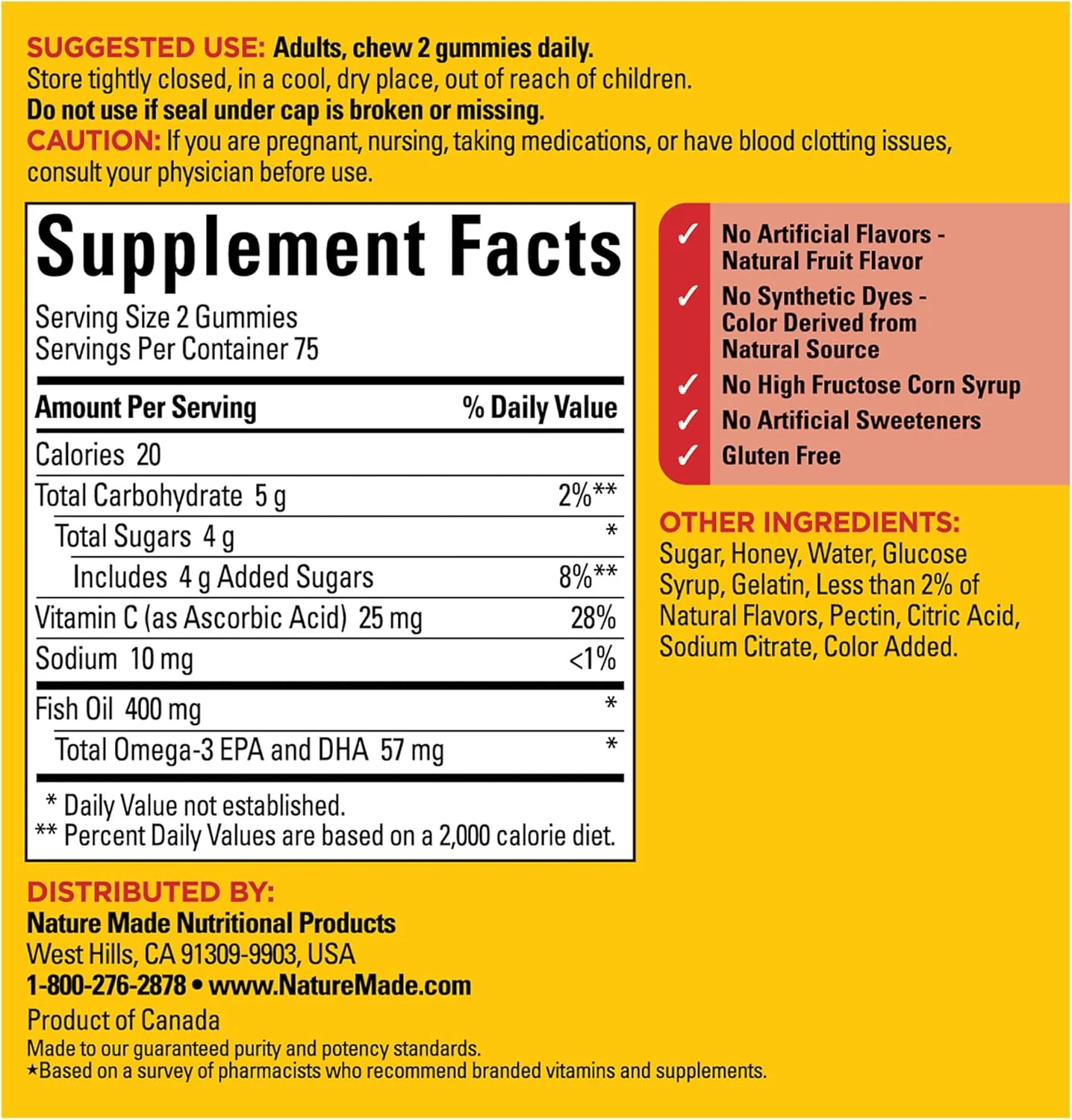 پاستیل روغن ماهی Nature Made، مکمل های روغن ماهی امگا 3، پشتیبانی از سلامت قلب، 150 پاستیل، تامین 75 روزه