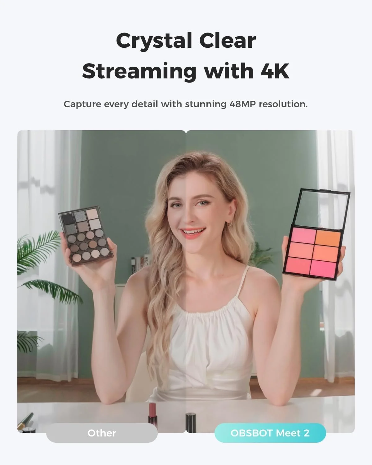 وب‌کم استریمینگ OBSBOT Meet 2 Ultra HD 4K، 1080p با سرعت 60 فریم بر ثانیه، دوربین کنفرانس ویدیویی با برش خودکار تصویر هوش مصنوعی، USB-C، میکروفون‌های دوگانه کاهش نویز، سازگار با Microsoft Teams/Zoom، خاکستری