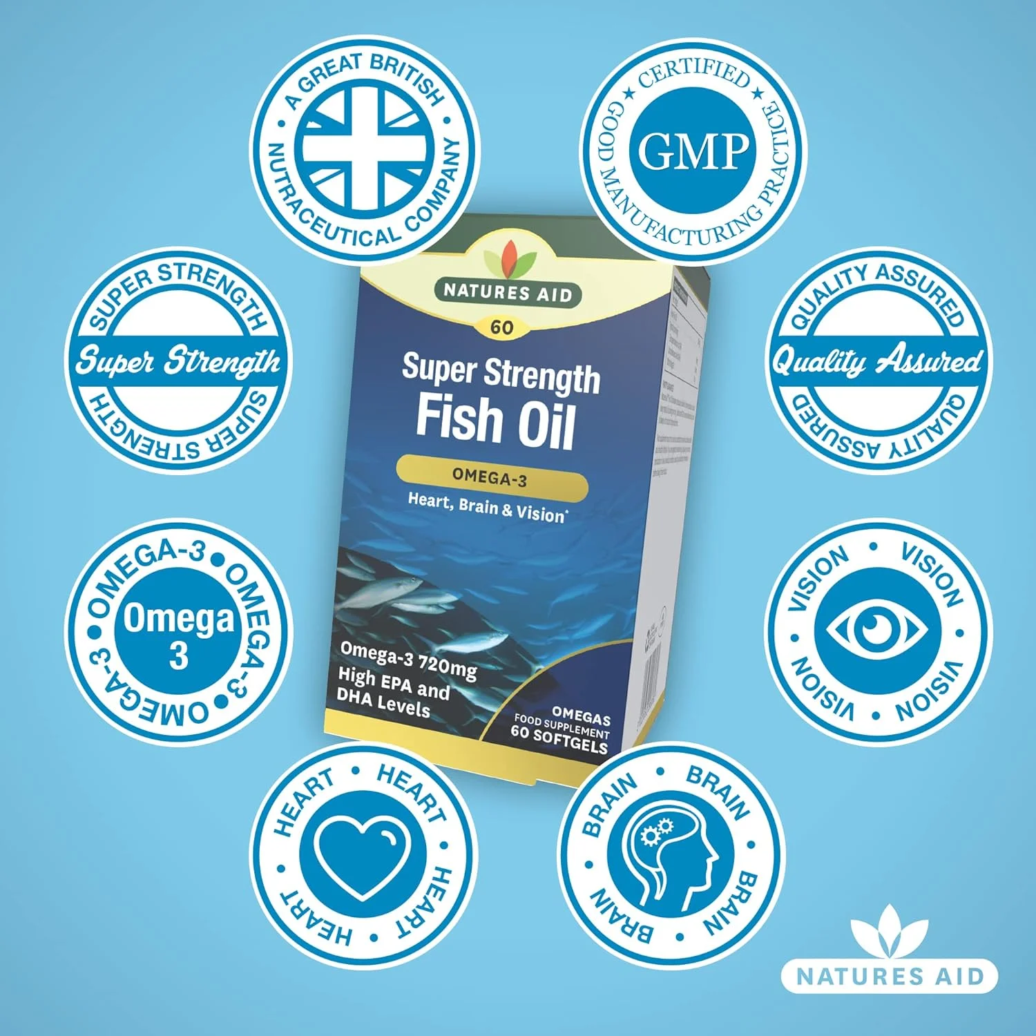 روغن ماهی امگا 3 با قدرت فوق العاده 720 میلی گرم نیچرز اید | سطوح بالای EPA و DHA | پشتیبانی از سلامت قلب، مغز و بینایی | بدون گلوتن و مناسب گیاهخواران | 60 سافت ژل روغن ماهی امگا 3 با قدرت فوق العاده 720 میلی گرم نیچرز اید | سطوح بالای EPA و DHA | پشتیبانی از سلامت قلب، مغز و بینایی | بدون گلوتن و مناسب گیاهخواران | 60 سافت ژل