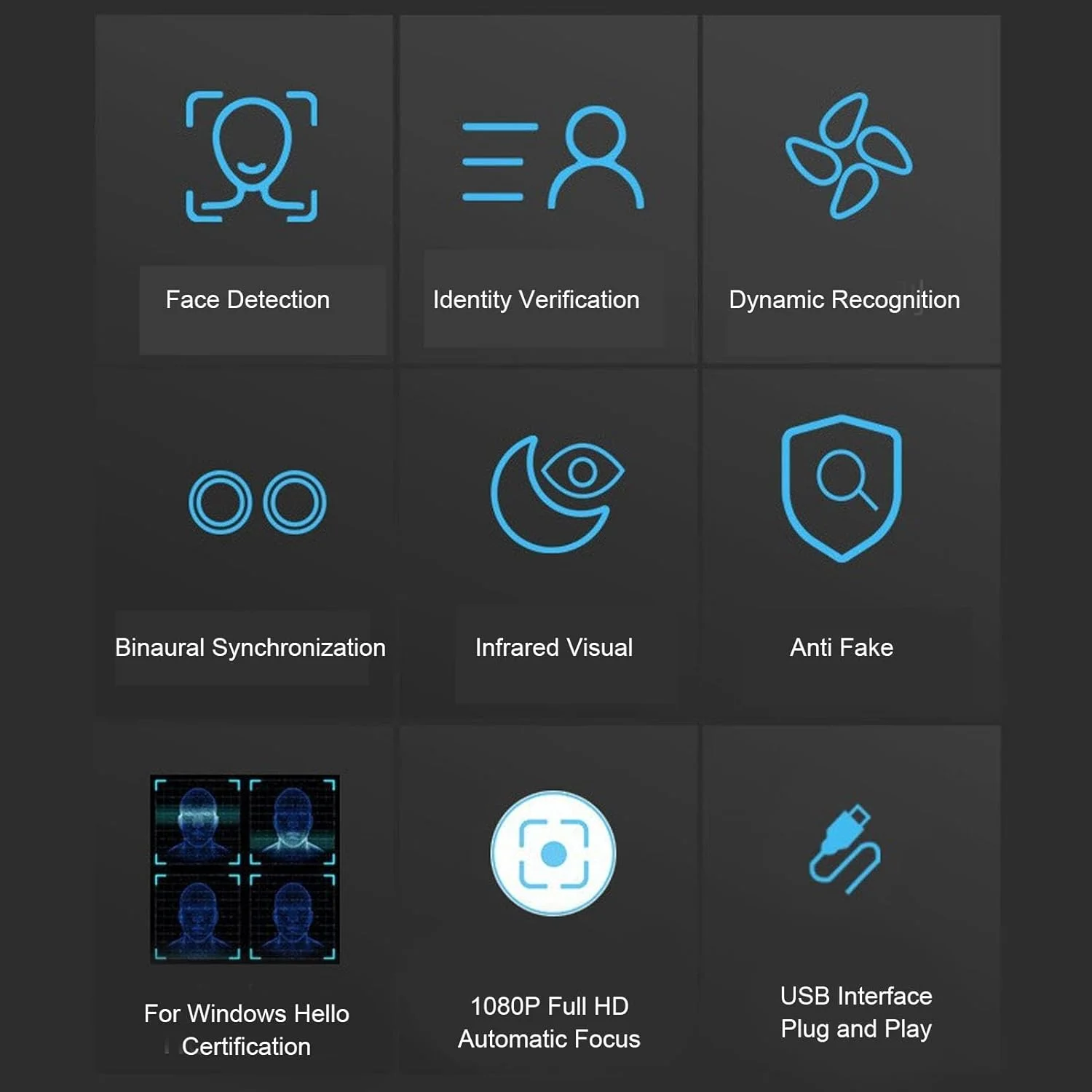 وبکم تشخیص چهره، HD 1080P USB مادون قرمز ویژوال 30FPS تشخیص دینامیک، وبکم کامپیوتر Plug and Play برای لپتاپ وبکم تشخیص چهره، HD 1080P USB مادون قرمز ویژوال 30FPS تشخیص دینامیک، وبکم کامپیوتر Plug and Play برای لپتاپ