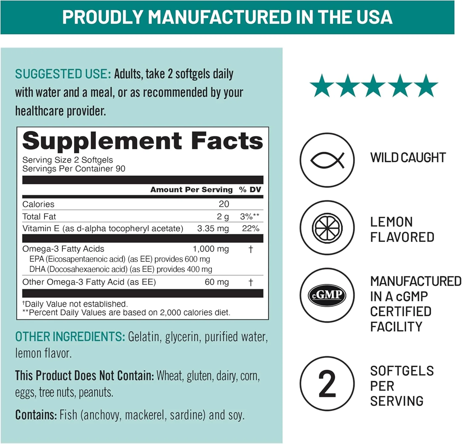 مکمل روغن ماهی امگا 3 با قدرت مضاعف NatureWise - 1000 میلی گرم در هر وعده - 600 EPA و 400 DHA و ویتامین E - پشتیبانی از سلامت قلب و مغز - طعم لیمو، غیر GMO - 180 سافت ژل [تامین 3 ماهه]