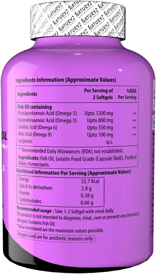 روغن ماهی امگا 3 ناتوریز با قدرت سه برابر، حاوی 2450 میلی گرم امگا 3-6-9 در هر وعده (EPA 1200mg DHA 800mg) کپسول برای آقایان و بانوان (بدون جیوه، بدون مواد نگهدارنده، ضد رفلاکس 120 سافت ژل)
