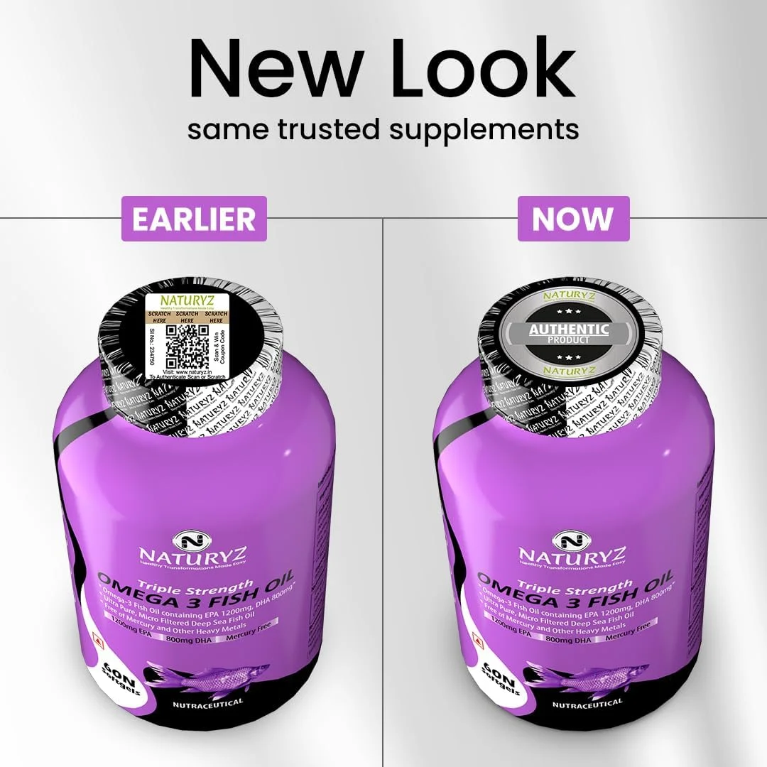 روغن ماهی امگا 3 ناتوریز با قدرت سه برابر، حاوی 2450 میلی گرم امگا 3-6-9 در هر وعده (EPA 1200mg DHA 800mg) کپسول برای آقایان و بانوان (بدون جیوه، بدون مواد نگهدارنده، ضد رفلاکس 120 سافت ژل)