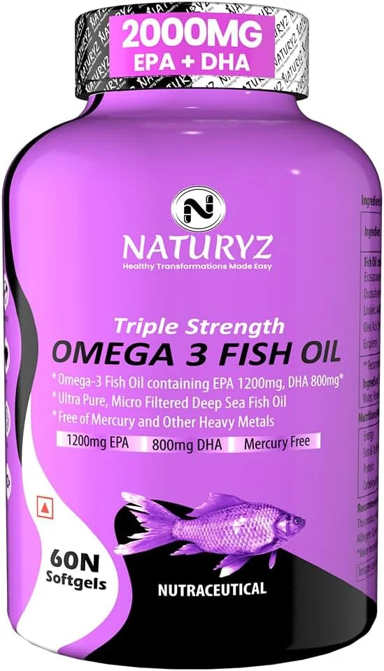 روغن ماهی امگا 3 با قدرت سه برابر ناتوریز با بالاترین قدرت 2450 میلی گرم، 60 کپسول، امگا 3-6-9 در هر وعده (EPA 1200mg DHA 800mg) کپسول برای مردان و زنان