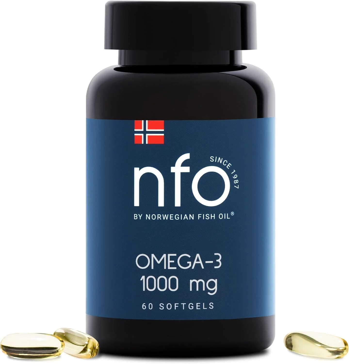 امگا 3 NFO 1000 میلی گرم [60 کپسول] روغن ماهی نروژی امگا 3 با دوز بالا، کپسول های روغن ماهی EPA و DHA به عنوان تری گلیسیرید و ویتامین E، روغن امگا 3 کمپلکس اسیدهای آمینه با دوز بالا از ماهی وحشی تازه