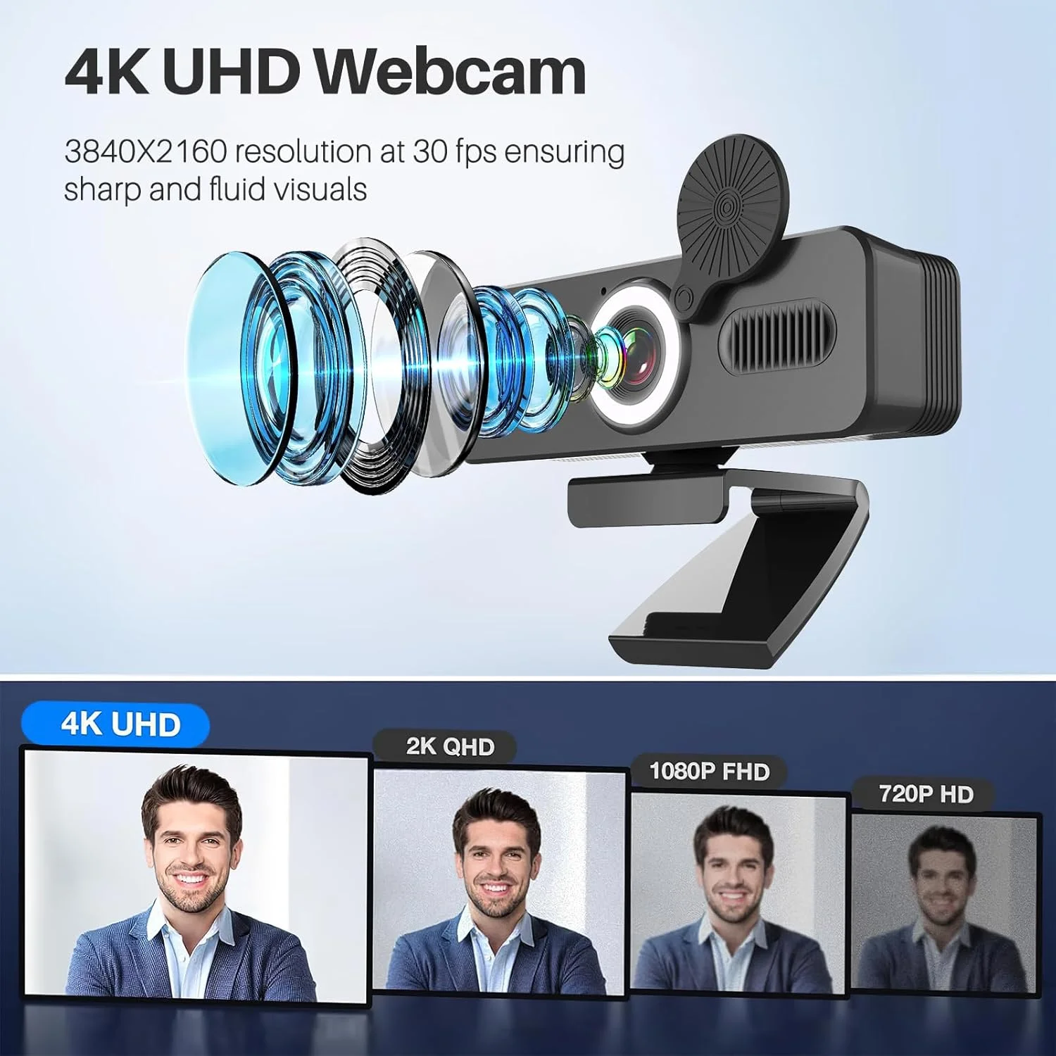 وب کم 4K Prosight با میکروفون، دوربین وب UHD با LED و پوشش حریم خصوصی، پایه مثلثی، زاویه دید عریض 120 درجه، وب کم USB Plug and Play برای Zoom/Teams/Facetime/YouTube، لپ تاپ/کامپیوتر وب کم 4K Prosight با میکروفون، دوربین وب UHD با LED و پوشش حریم خصوصی، پایه مثلثی، زاویه دید عریض 120 درجه، وب کم USB Plug and Play برای Zoom/Teams/Facetime/YouTube، لپ تاپ/کامپیوتر
